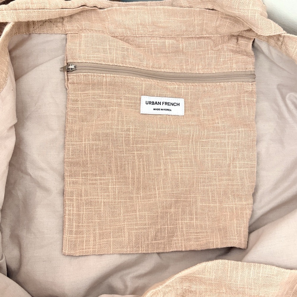 Urban French Large Linen Tote Bag Hobo Slouchy Shoulder Bag Beige Made In Korea - Picture 8 of 14
